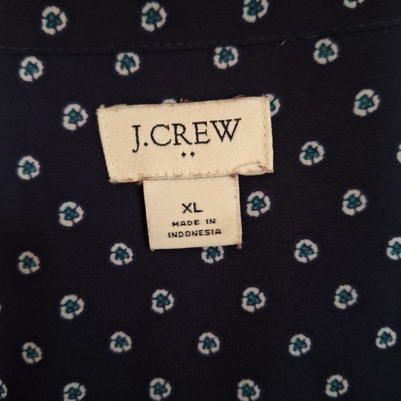 J Crew Womens Blouse Top XL Navy Blue Tie Neck Drapey Poplin Long Sleeve Office - Picture 5 of 8